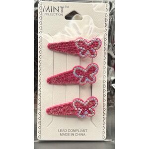 Mint Collection Pink‎ Rhinestone Butterfly Hair Clips Set of 3